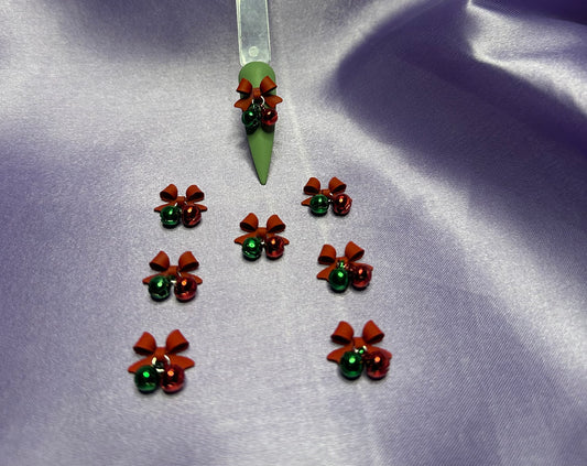 Jingle Bell Bow Charms(4pcs Matte)